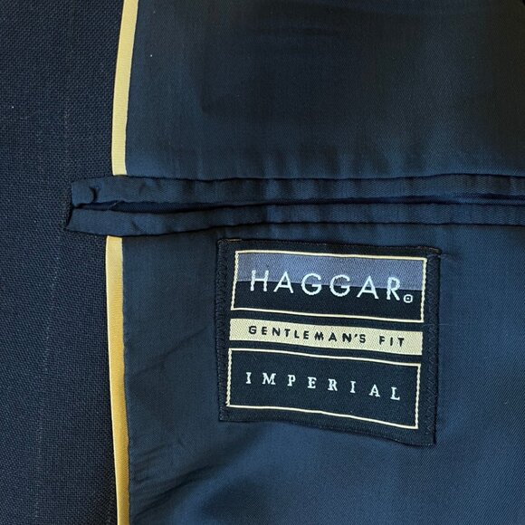 Vintage Mens Suit Set Size 46L Blazer 40x32 Pants 70s Navy Blue Pinstripe Jacket - Picture 7 of 10